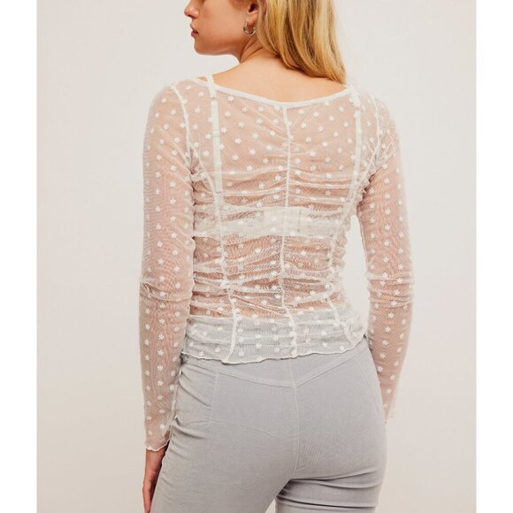 Free People Sheer Ivory Polka Dot Most Likely Layering Top - Picture 3 of 6